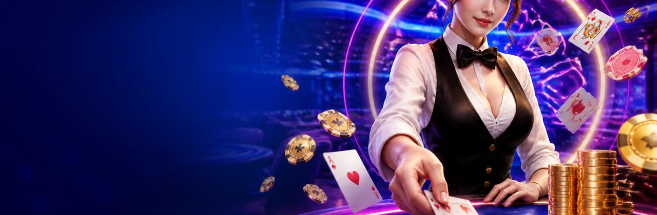 Bàn casino neon với game bài nổi bật
